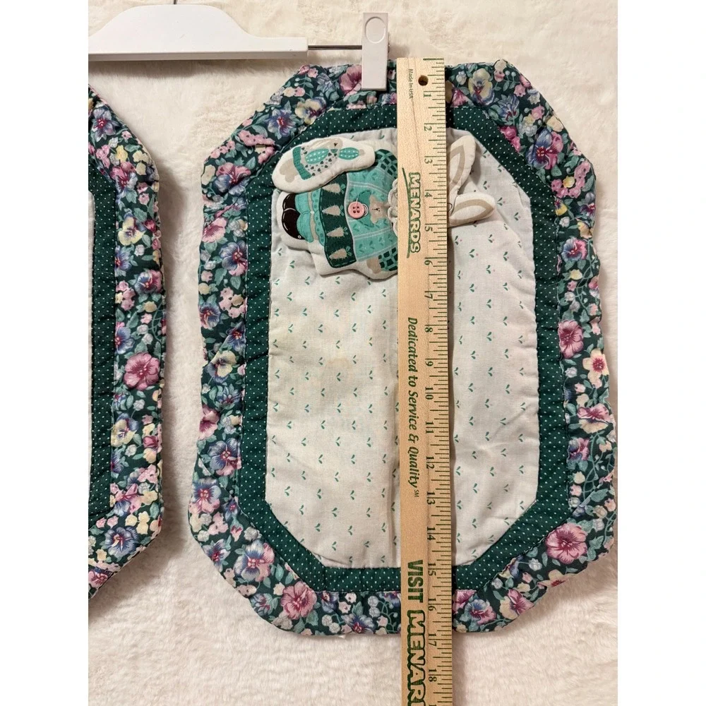 Vintage Quilted Bunny Rabbit Placemats and Floral Napkin Set Cottagecore 3pc
